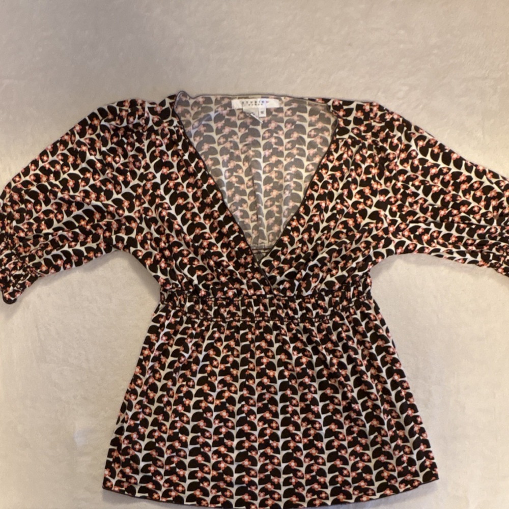 Studio M Woman YTK Vintage Pink Floral V Blouse Plus Size‎ 1X 3/4 Sleeve